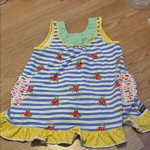 Matilda Jane Blue Striped Dress with Floral and Yellow Accents